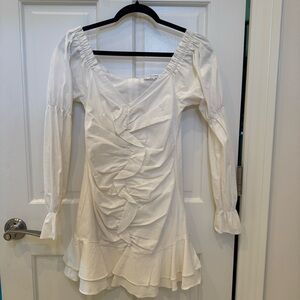 Runaway the Label Seven Wonders White Ruched Ruffle Long Sleeve Dress